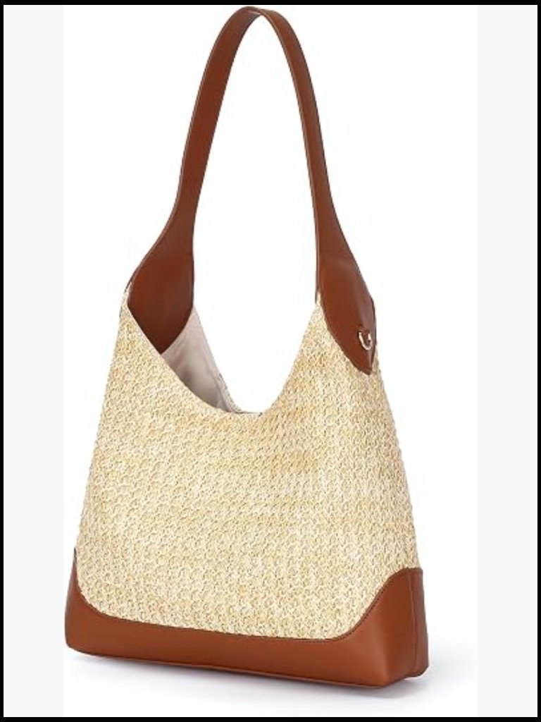 Woven Straw Hobo Shoulder Bag Slouchy Medium Beach Raffia Handbag Tote Purse